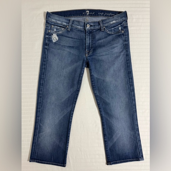 7 For All Mankind Josefina Crop Skinny Boyfriend Jeans Distressed Size 27 - Picture 1 of 14